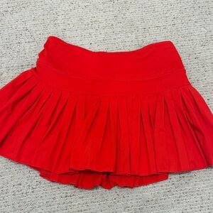 Red Pleated Gold Hinge Skort
